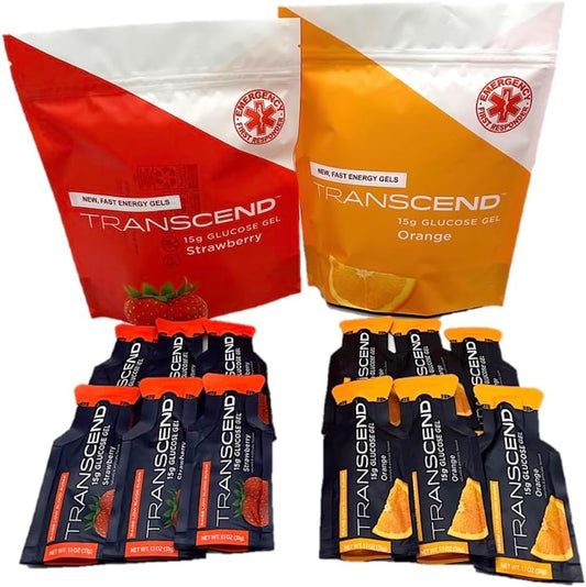 First Aid Global Transcend 15g Glucose Gel Variety Pack - Orange & Strawberry Flavors (12 Pack)