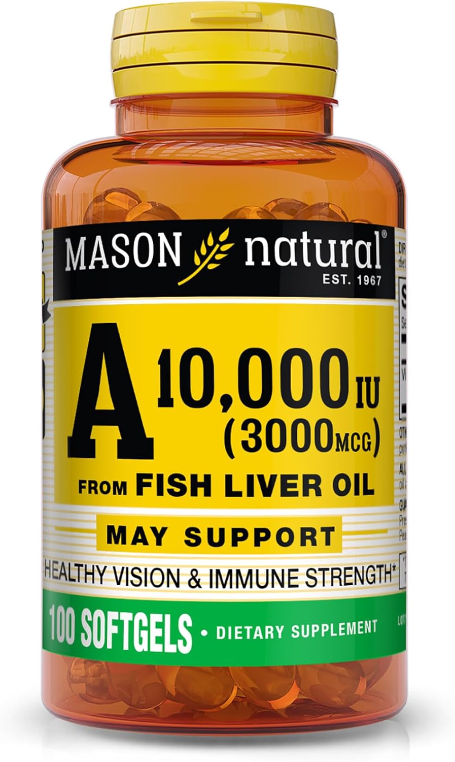 Fish Liver Oil Softgels with 3,000 mcg Vitamin A for Vision & Immune Health - 100 Count