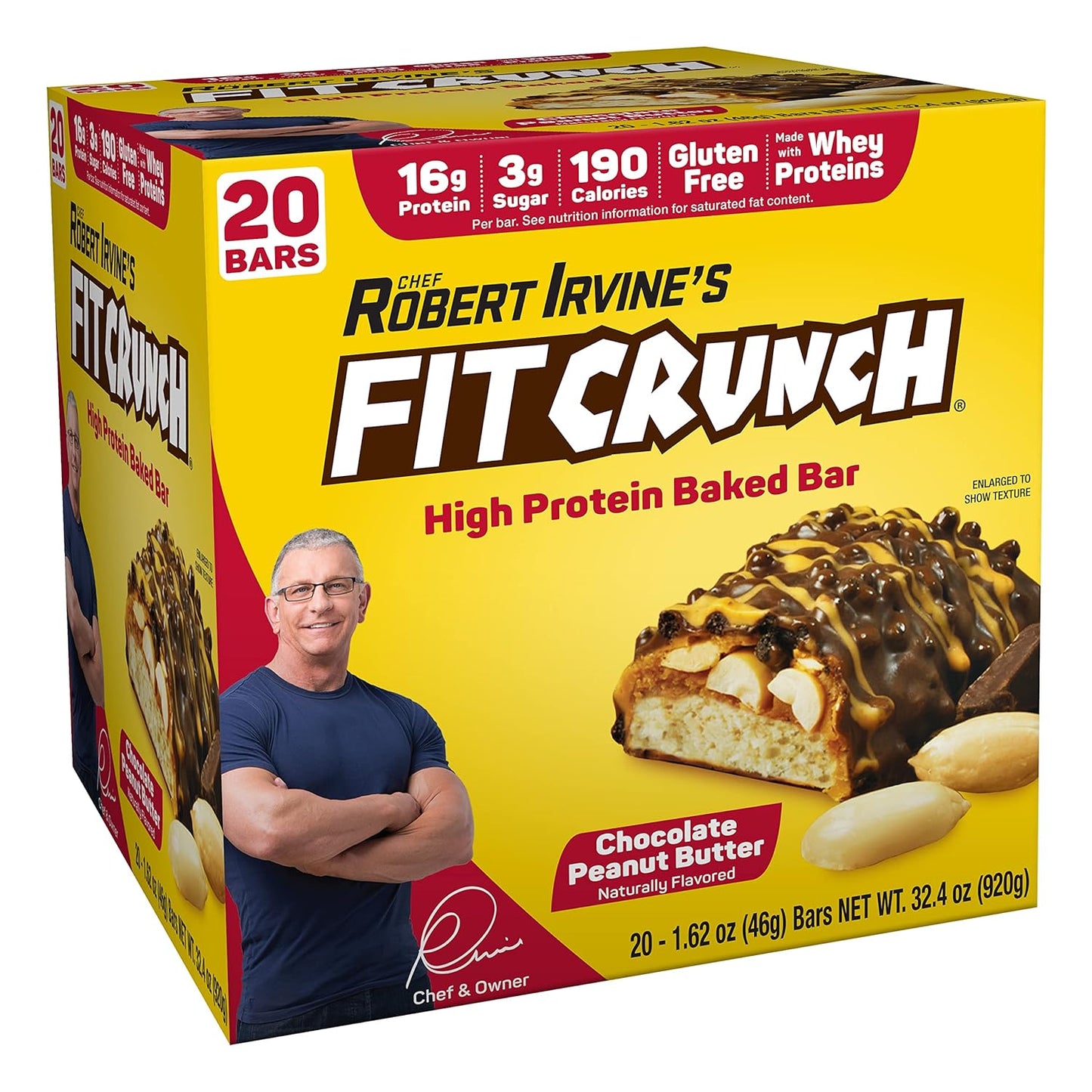 Fit Crunch Protein Bars Snack Size Value Pack - Gluten Free Whey Protein Bars (Peanut Butter, 20 Bars)