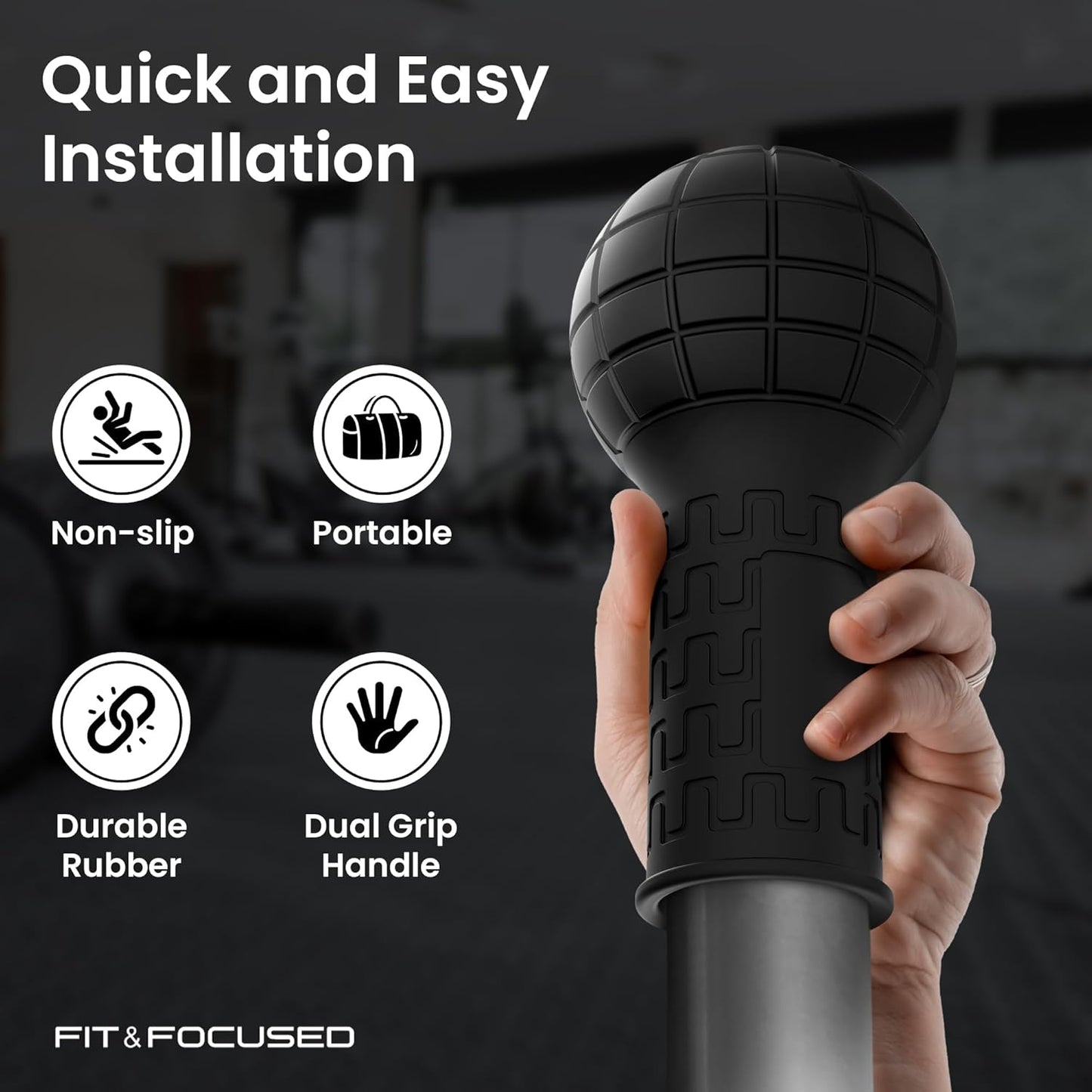 Fit & Focused Rubber Barbell Bomb with Handle Grip - Landmine Attachment for Barbell, Suitable for Rows, Squats, Press, and More (Fits 2'' Olympic Bars)