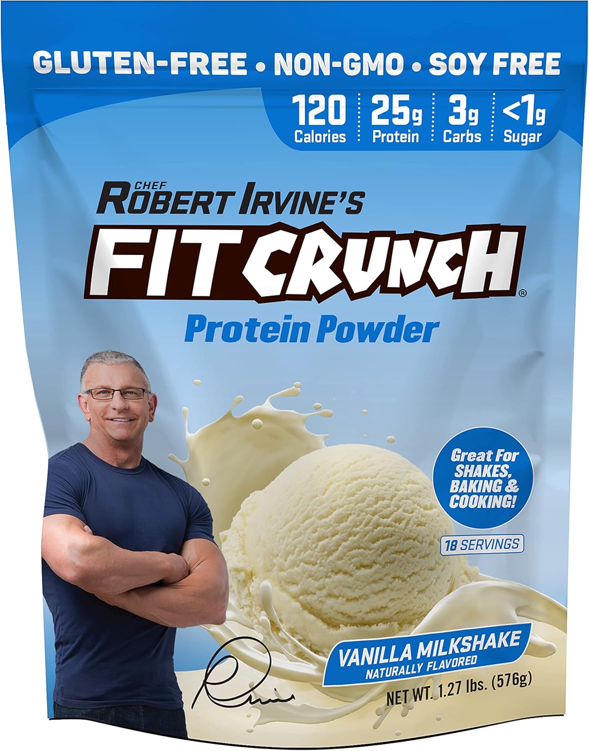 FITCRUNCH Tri-Blend Whey Protein: Keto-Friendly, Low Cal, High Protein, Gluten & Soy-Free - Vanilla Milkshake (18 Servings)