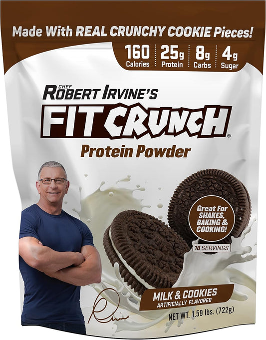 FITCRUNCH Tri-Blend Whey Protein: Keto Friendly, Low Calorie, High Protein Shake (18 Servings, Milk & Cookies Flavor)