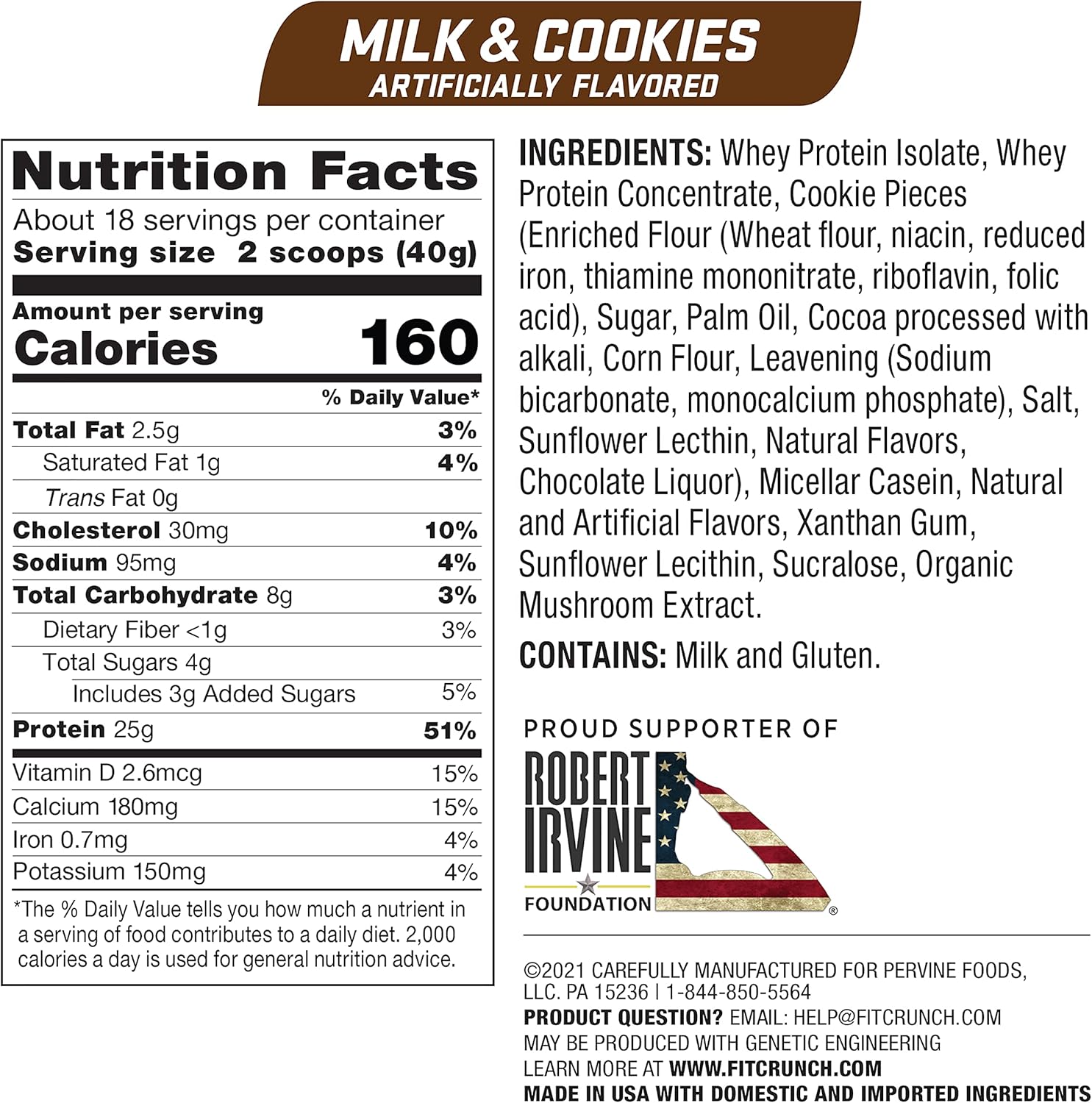 FITCRUNCH Tri-Blend Whey Protein: Keto Friendly, Low Calorie, High Protein Shake (18 Servings, Milk & Cookies Flavor)