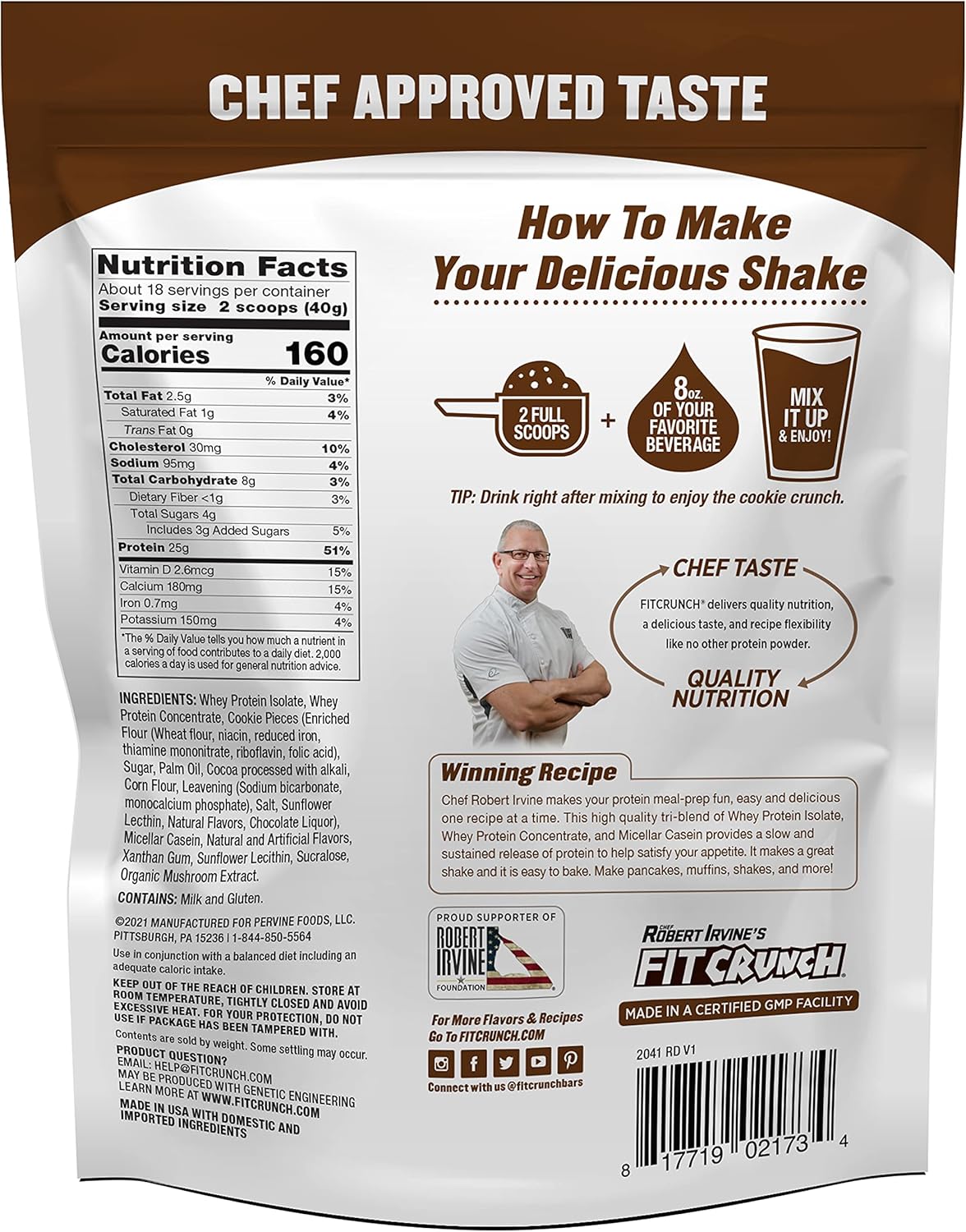 FITCRUNCH Tri-Blend Whey Protein: Keto Friendly, Low Calorie, High Protein Shake (18 Servings, Milk & Cookies Flavor)