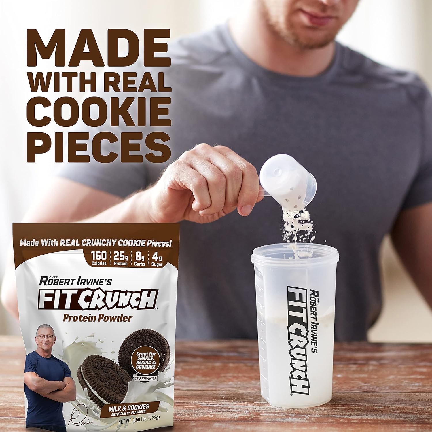 FITCRUNCH Tri-Blend Whey Protein: Keto Friendly, Low Calorie, High Protein Shake (18 Servings, Milk & Cookies Flavor)