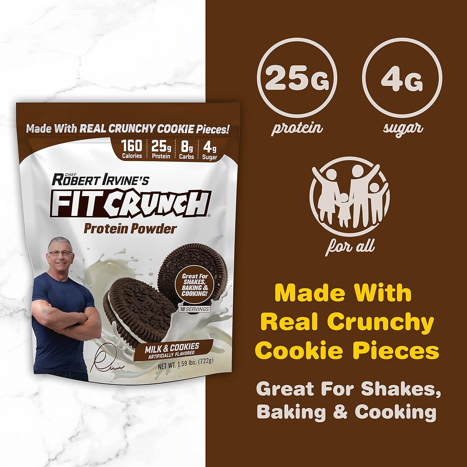FITCRUNCH Tri-Blend Whey Protein: Keto Friendly, Low Calorie, High Protein Shake (18 Servings, Milk & Cookies Flavor)