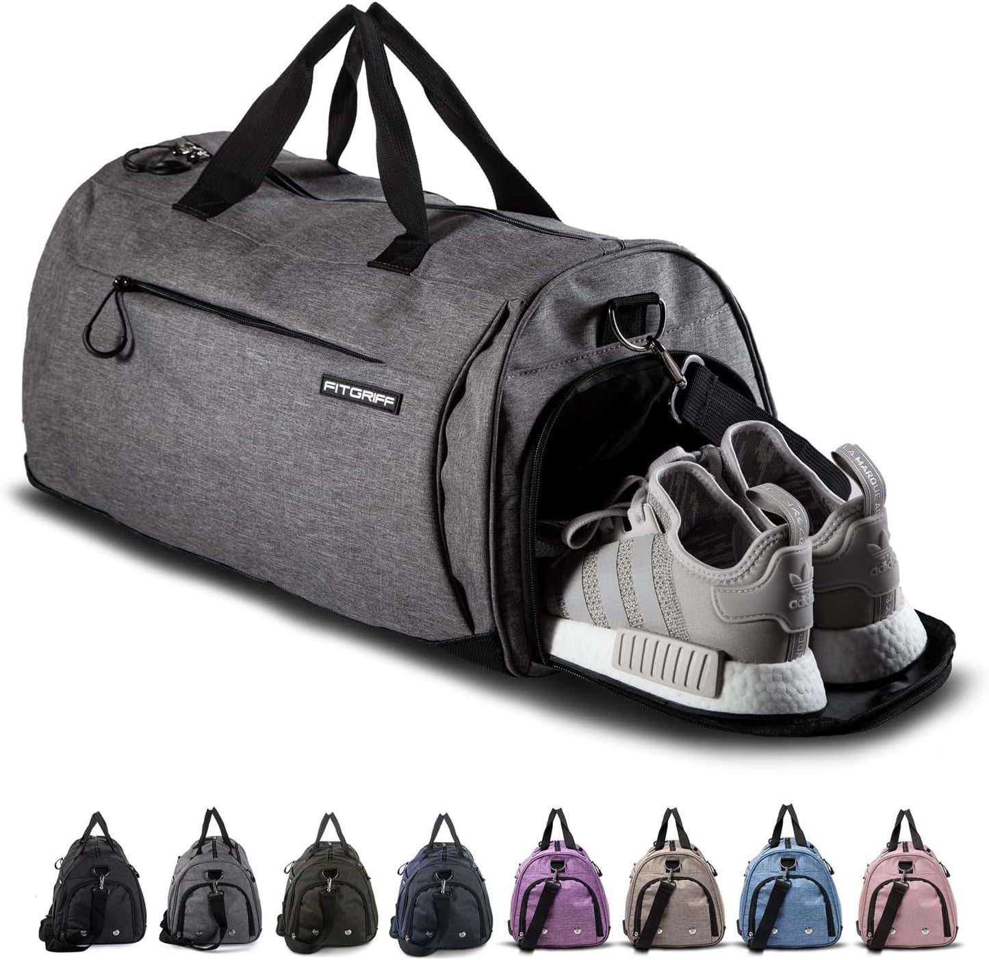 Fitgriff® Unisex Gym Duffle Bag with Shoe & Wet Compartment - Ideal for Travel, Sports, Fitness & Workouts