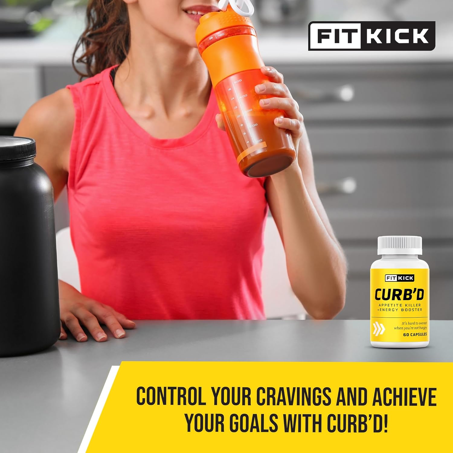 FITKICK CURB'D Capsules - Natural Over-Eating Control, Energy Boost & Healthy Eating Support - 60 Count