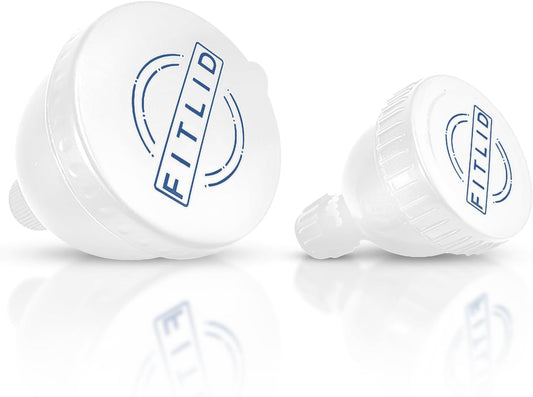 FitLid Portable Protein Funnel 2-Pack for Pre-Workout & Protein Powder - Easy-To-Use & Mess-Free Container for Fitness & Travel - White & Blue