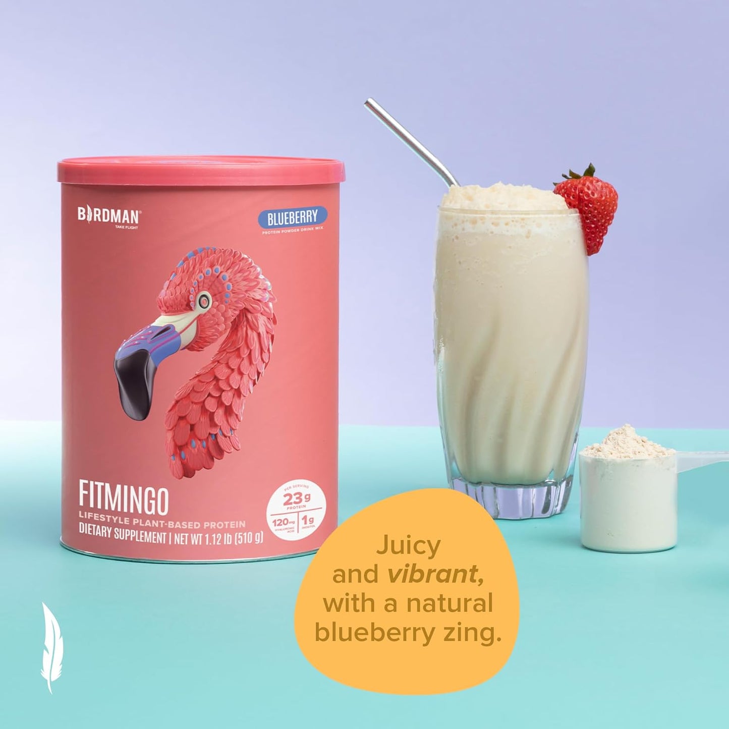 Fitmingo Blueberry Vegan Protein Powder with Inositol, Collagen Boosters, Hyaluronic Acid and Vitamins | Low Carb, Dairy Free, Low Calorie | 23g Plant Based Protein Powder with Myo-Inositol