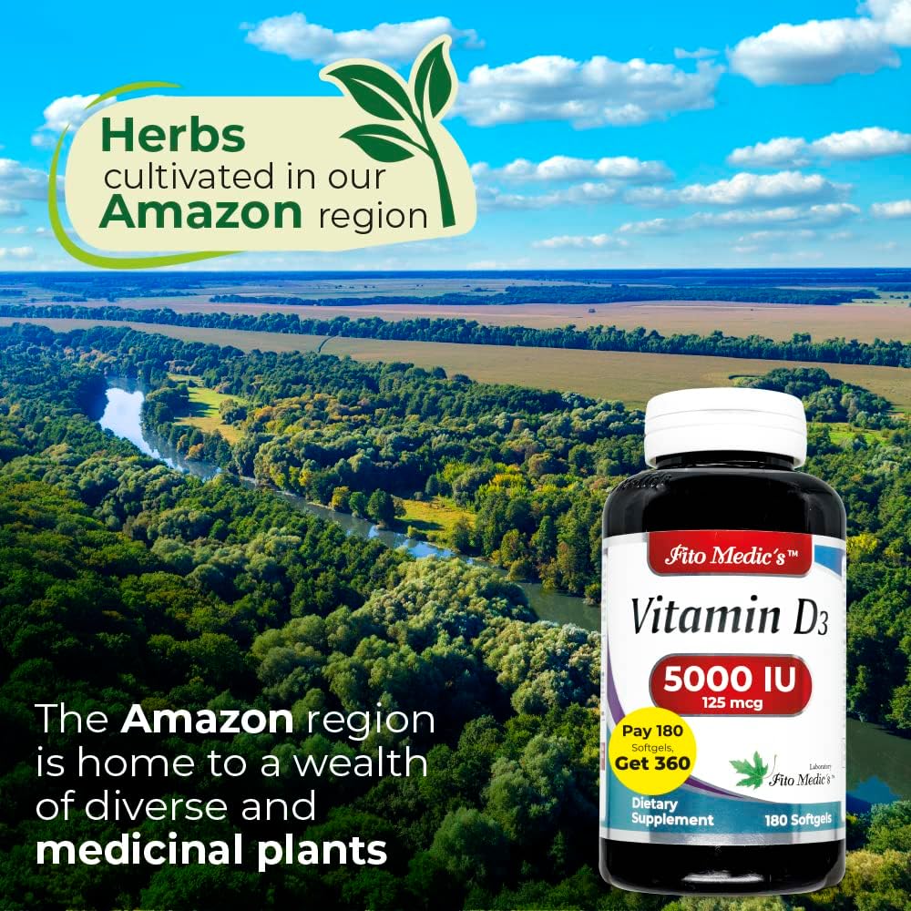 FITO MEDIC'S Lab - Vitamin D3 Softgels for Bone, Teeth, Muscle & Immune Health - 360 Capsules, 5000 IU - High Absorption Formula - BoostGo Australia