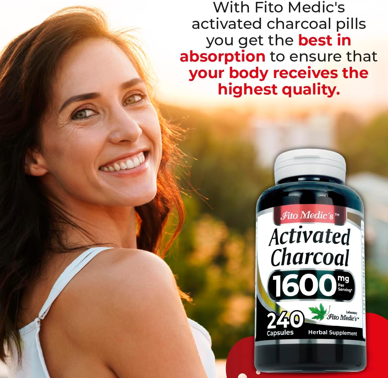 FITO MEDIC'S Lab Activated Charcoal Pills 1600mg 240 Capsules Ultra High Absorption