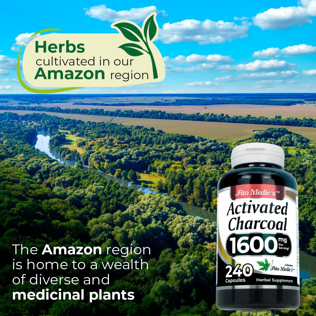 FITO MEDIC'S Lab Activated Charcoal Pills 1600mg 240 Capsules Ultra High Absorption