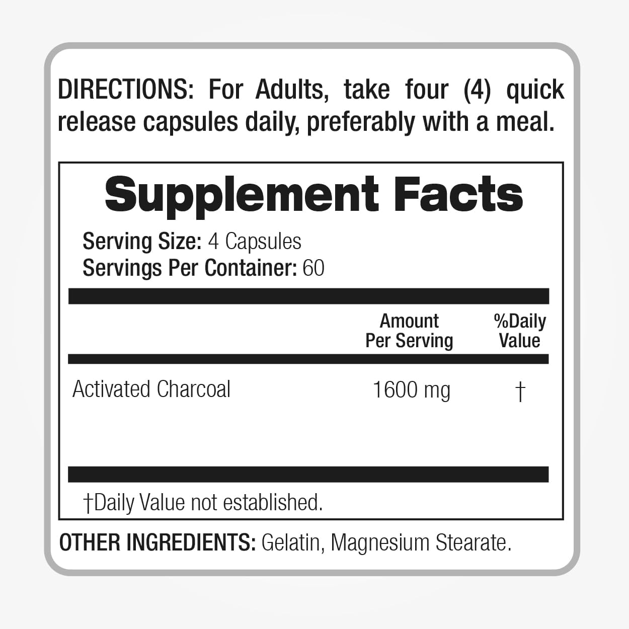 FITO MEDIC'S Lab Activated Charcoal Pills 1600mg 240 Capsules Ultra High Absorption