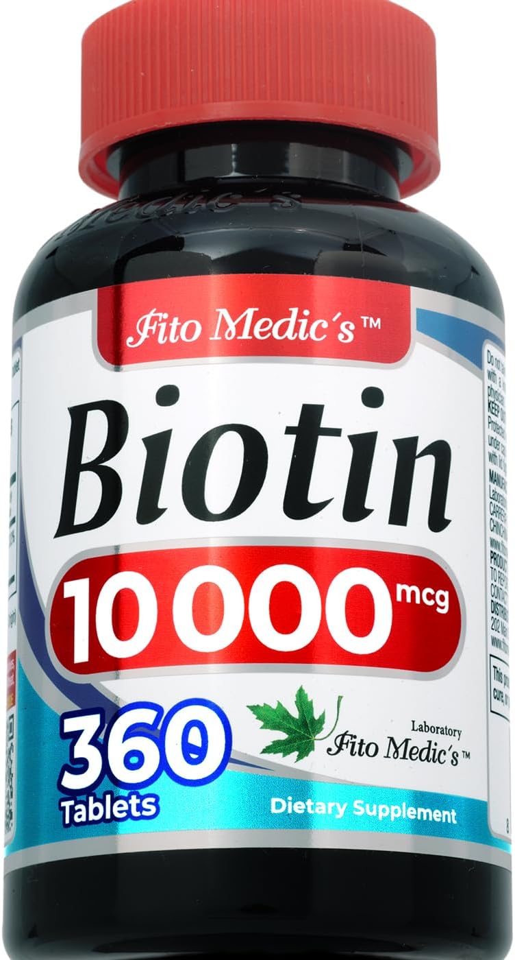 FITO MEDIC'S Lab Biotin 10000mcg Supplement - 360 Tablets for Hair Growth & Ultra High Absorption
