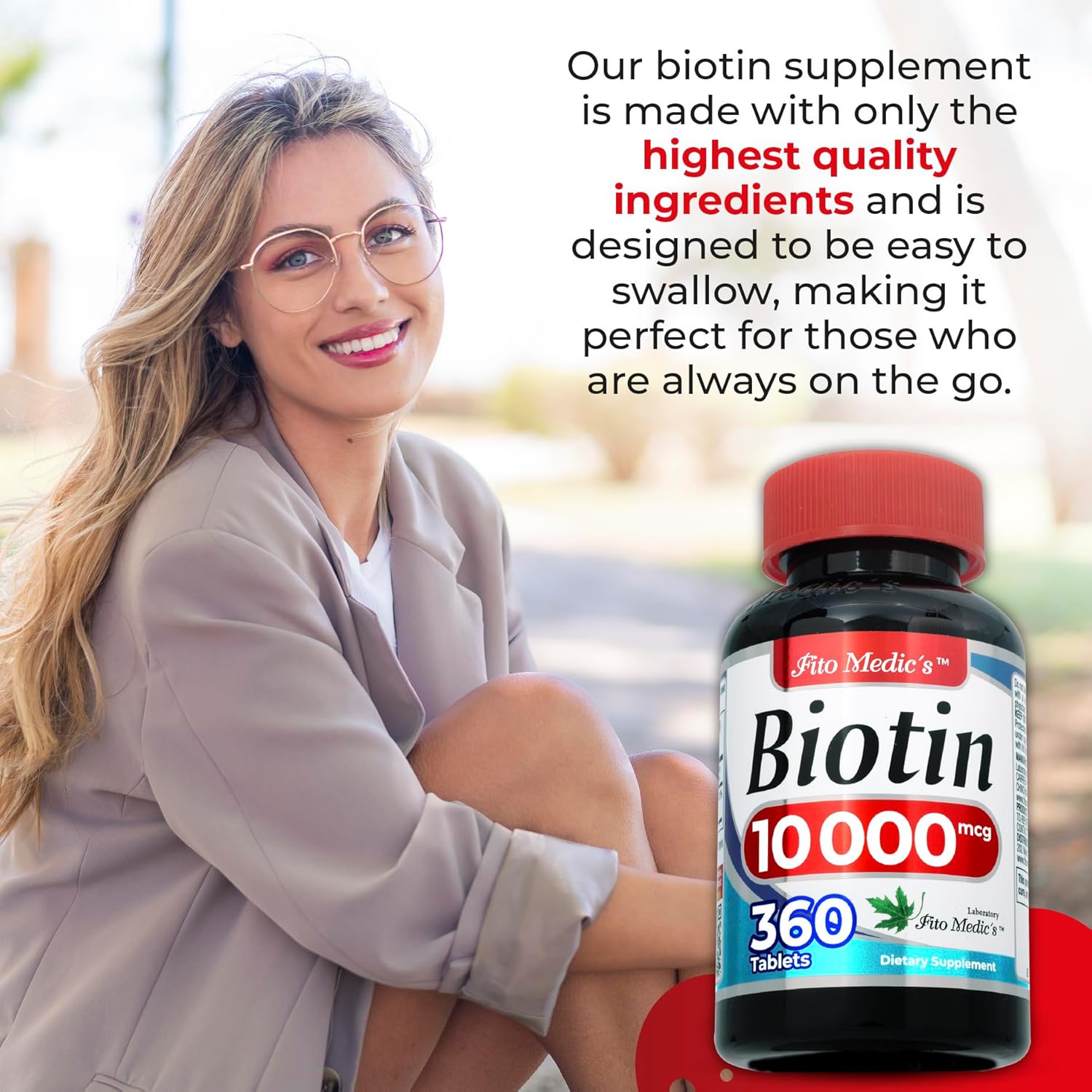FITO MEDIC'S Lab Biotin 10000mcg Supplement - 360 Tablets for Hair Growth & Ultra High Absorption