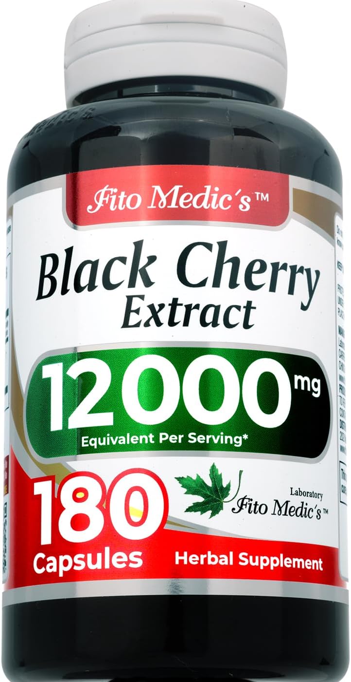 FITO MEDIC'S Lab Black Cherry Extract Capsules - 180 Capsules, 12000mg - High Absorption Cherry Supplement