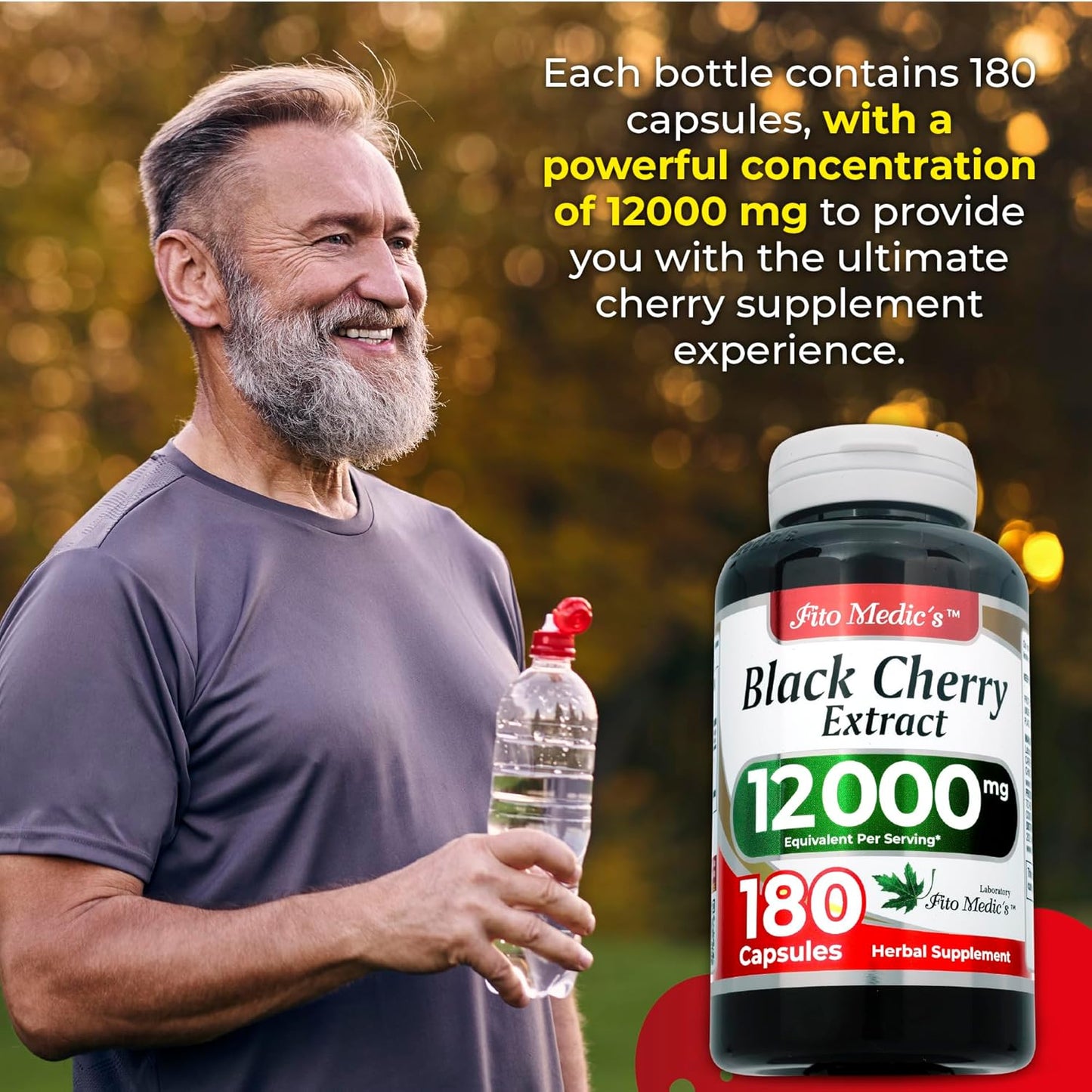FITO MEDIC'S Lab Black Cherry Extract Capsules - 180 Capsules, 12000mg - High Absorption Cherry Supplement
