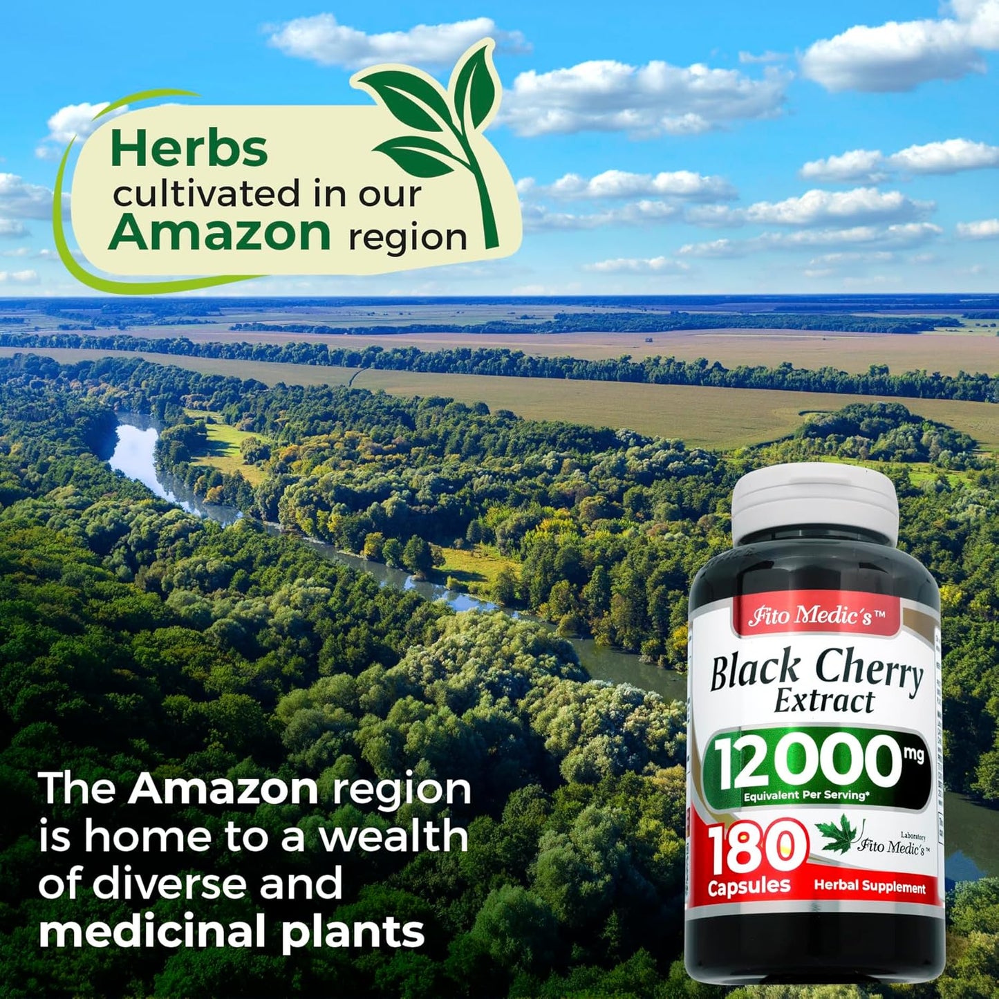 FITO MEDIC'S Lab Black Cherry Extract Capsules - 180 Capsules, 12000mg - High Absorption Cherry Supplement