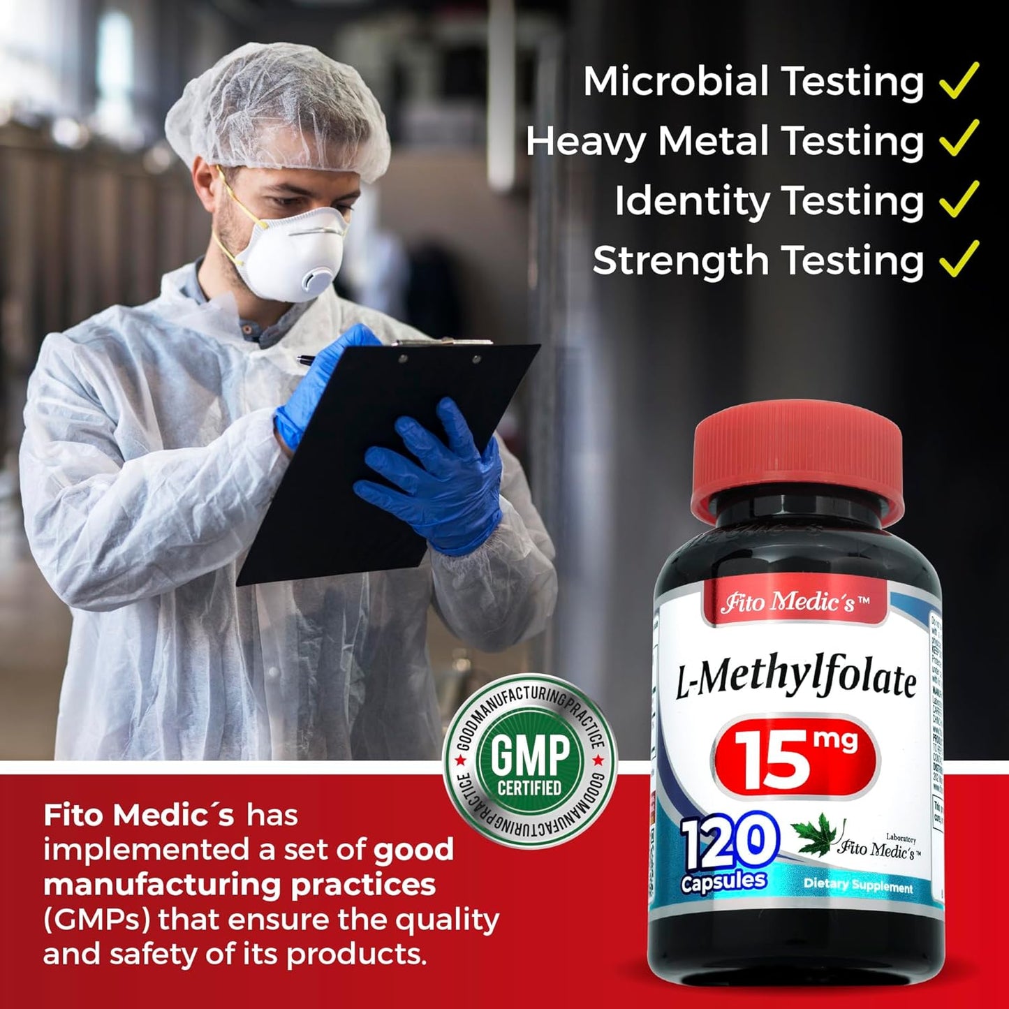 FITO MEDIC'S Lab Methylfolate Supplement 15 mg - 120 Capsules for Ultra High Absorption | Folate Vitamin | MTHFR Support