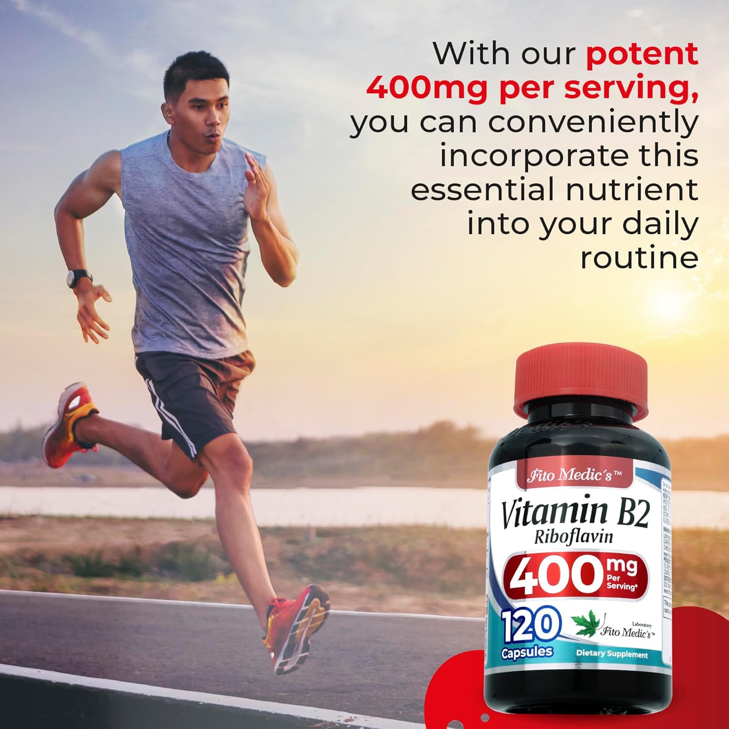 FITO MEDIC'S Lab Vitamin B2 400mg Capsules for Ultra High Absorption | Riboflavin Supplement 120 ct