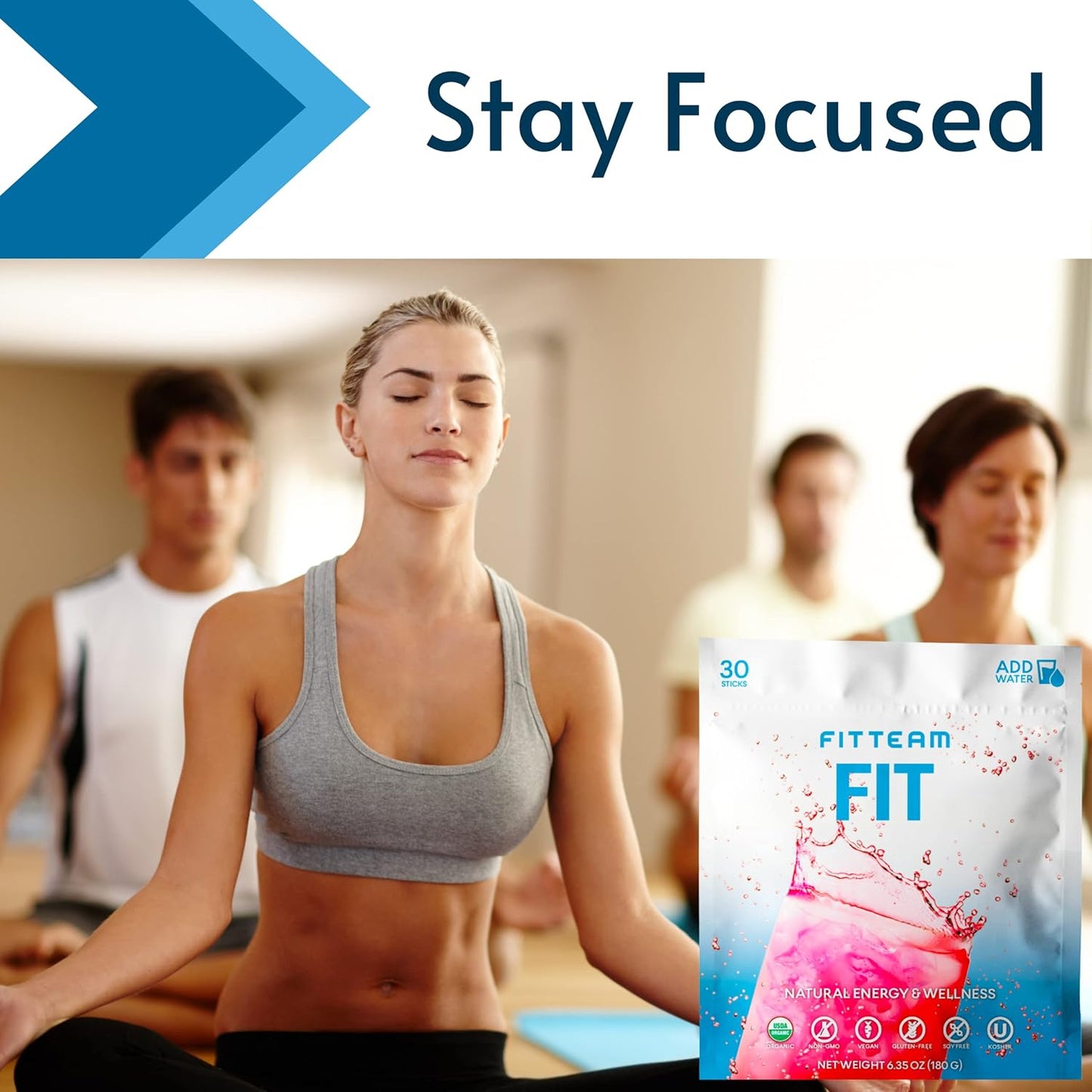 FITTEAM Fit Sticks: Organic Energy Drink Mix for Mental Focus, Energy Boost & Mood Support - 30 Stick Packs
