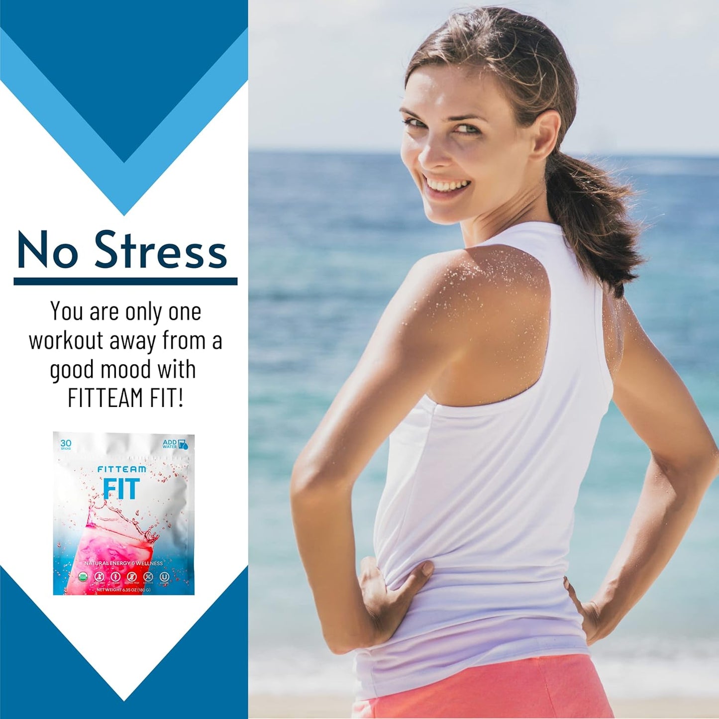 FITTEAM Fit Sticks: Organic Energy Drink Mix for Mental Focus, Energy Boost & Mood Support - 30 Stick Packs