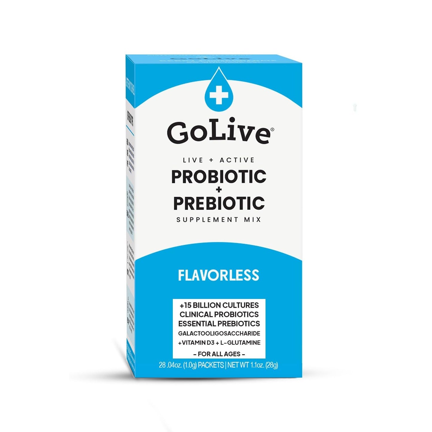 Flavor-Free Synbiotic Powder with GOS, L-Glutamine, Vitamin D3, Electrolytes for Gut Health, Digestion, Metabolism, Immunity - Prebiotic & Probiotic for Women, Men, Kids - 15-50B CFUs
