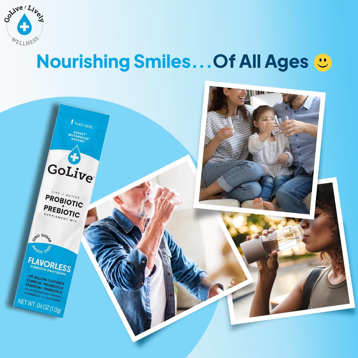 Flavor-Free Synbiotic Powder with GOS, L-Glutamine, Vitamin D3, Electrolytes for Gut Health, Digestion, Metabolism, Immunity - Prebiotic & Probiotic for Women, Men, Kids - 15-50B CFUs