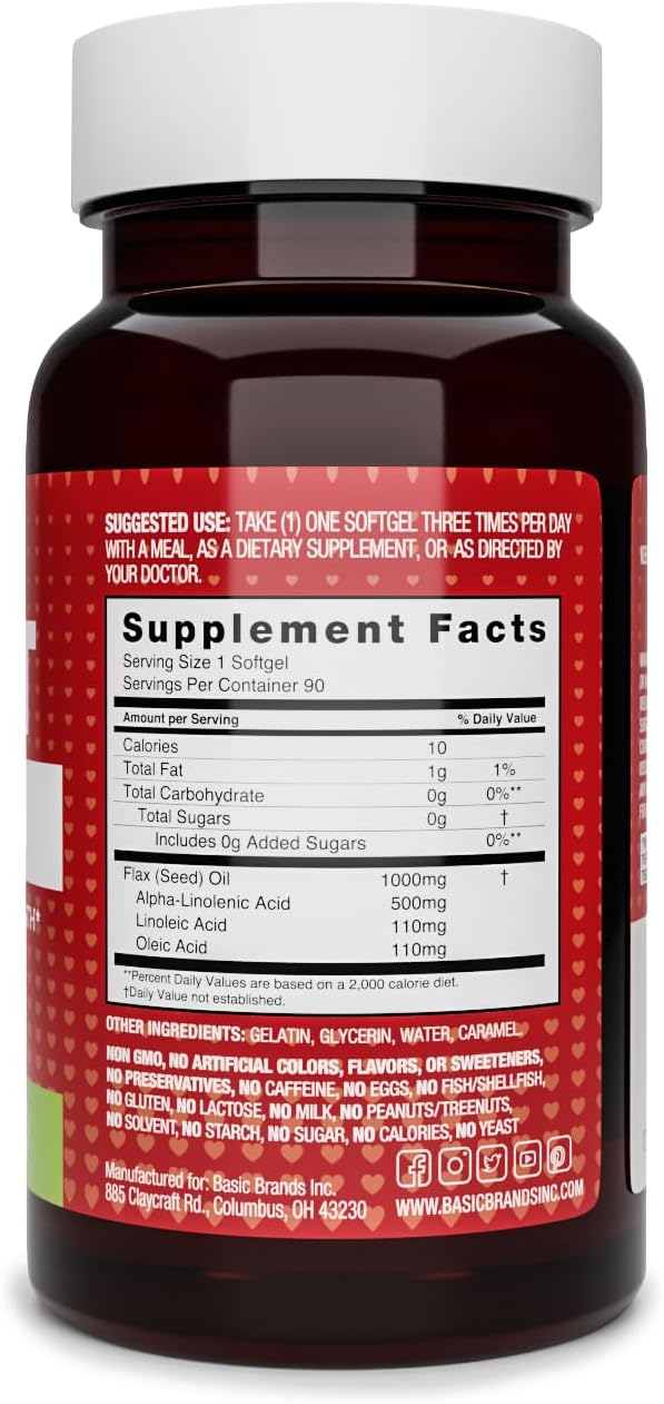 Flax Seed Oil and Ala Omega-3 Capsules - 90 Count for Heart Health