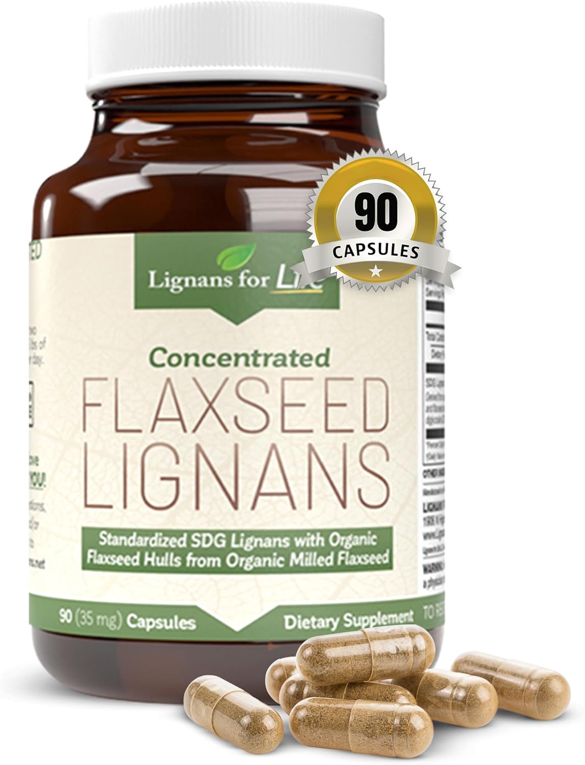 Flaxseed Lignans Capsules for Dogs and People - Omega 3, High Fiber Antioxidants - Shiny Coat and Heart Health - 35mg, 90 Capsules