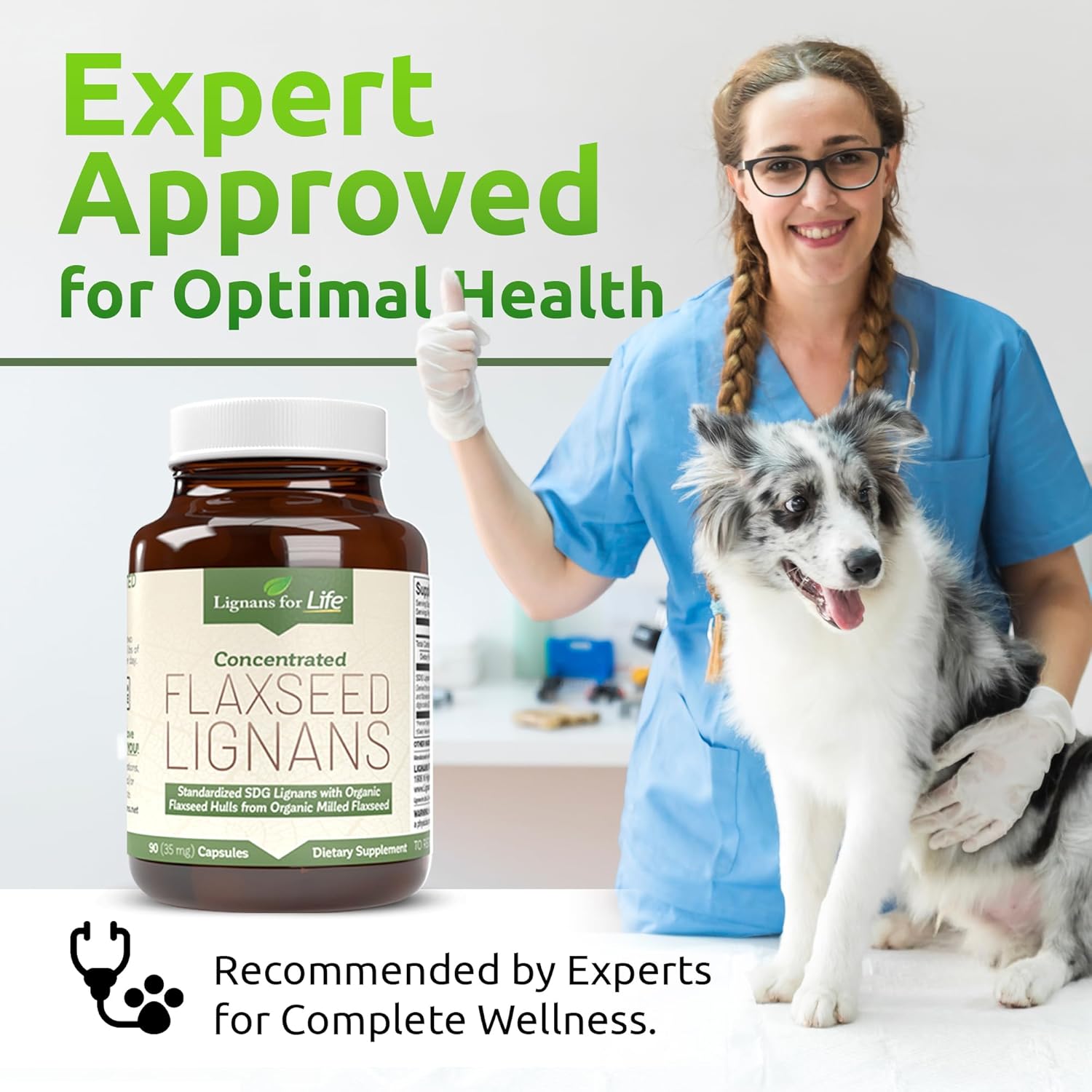 Flaxseed Lignans Capsules for Dogs and People - Omega 3, High Fiber Antioxidants - Shiny Coat and Heart Health - 35mg, 90 Capsules