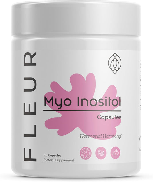 FLEUR Inositol Capsules for Women, Hormone Balance & Ovarian Function Support, PCOS Symptom Relief, Regulates Menstrual Cycle, Non-GMO Vegan, 90ct
