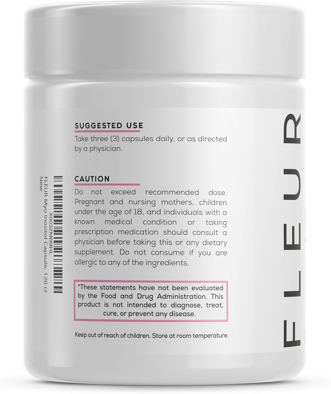 FLEUR Inositol Capsules for Women, Hormone Balance & Ovarian Function Support, PCOS Symptom Relief, Regulates Menstrual Cycle, Non-GMO Vegan, 90ct