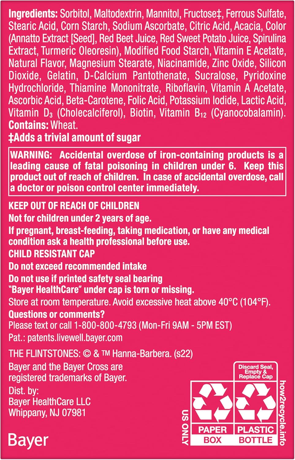 Flintstones Chewable Kids Multivitamin with Vitamin C, D, B12 & Iron for Toddlers - 90 Count (Pack of 2)