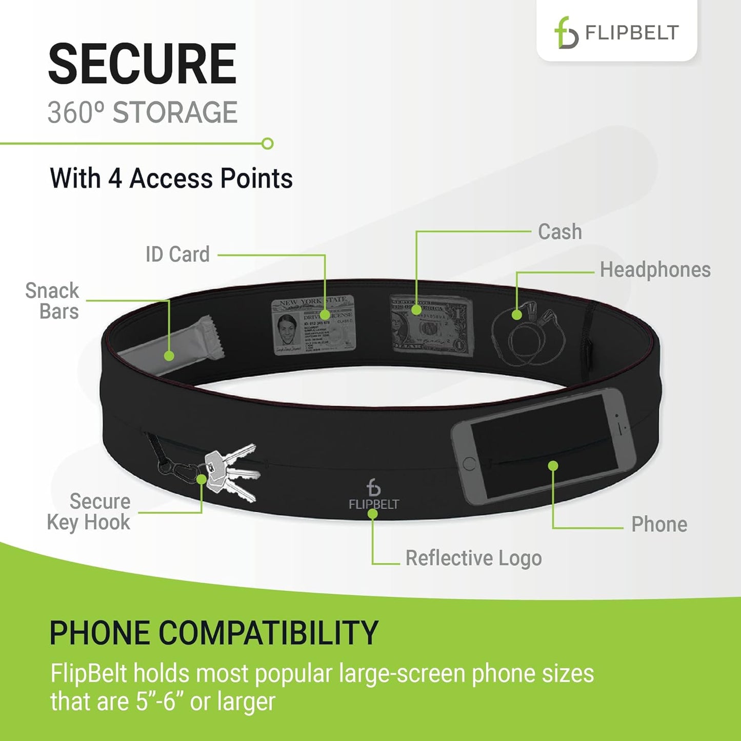 FlipBelt Classic Running Belt - Comfortable Fanny Pack for Men and Women by USA Brand