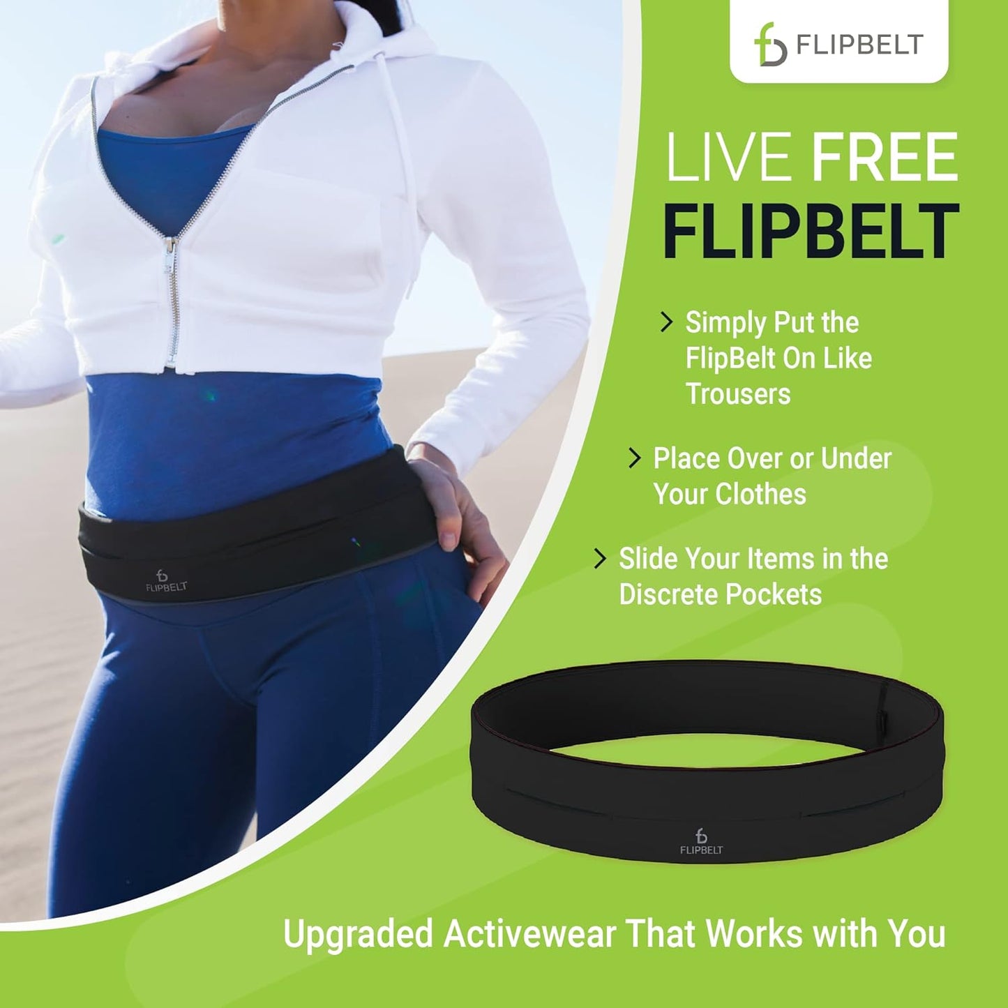 FlipBelt Classic Running Belt - Comfortable Fanny Pack for Men and Women by USA Brand