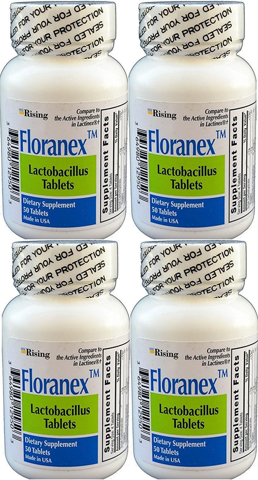 Floranex Probiotic 2 Million CFU Tablets for Digestive Health - Lactobacillus Acidophilus, Shelf Stable, 4-Pack