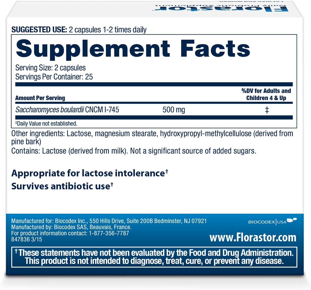 Florastor Probiotic Supplement for Digestive Health, Women and Men, Saccharomyces Boulardii CNCM I-745 (54 Capsules)