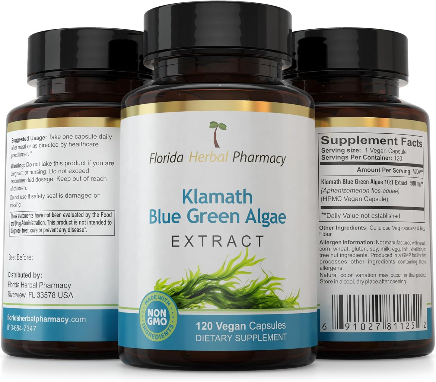 Florida Herbal Pharmacy Klamath Blue Green Algae Extract Capsules 10:1 - 120 Capsules, Organic Superfood Supplement