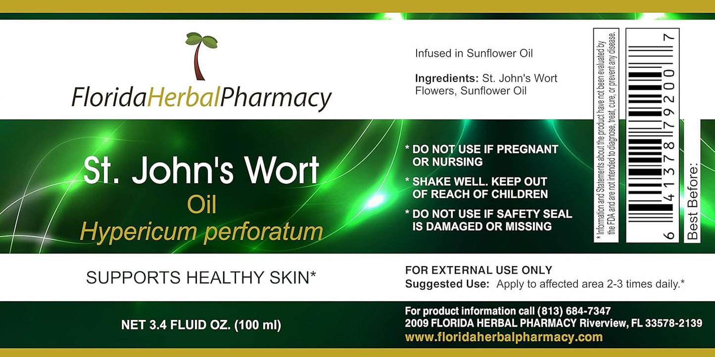 Florida Herbal Pharmacy St. John's Wort Infused Oil - 3.4 oz (100 ml) - Hypericum Perforatum Oil