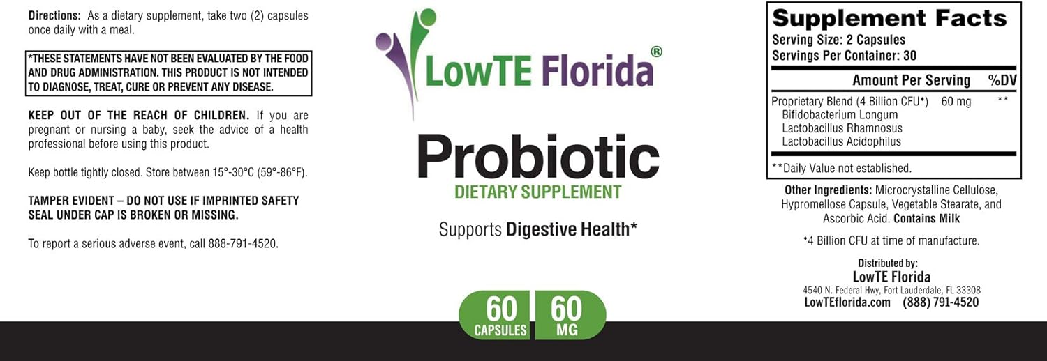 Florida® Probiotic Supplement - 60 Capsules, 60mg, Supports Digestive Health & Immune System with L. Acidophilus, L. Rhamnosus, B. Longum