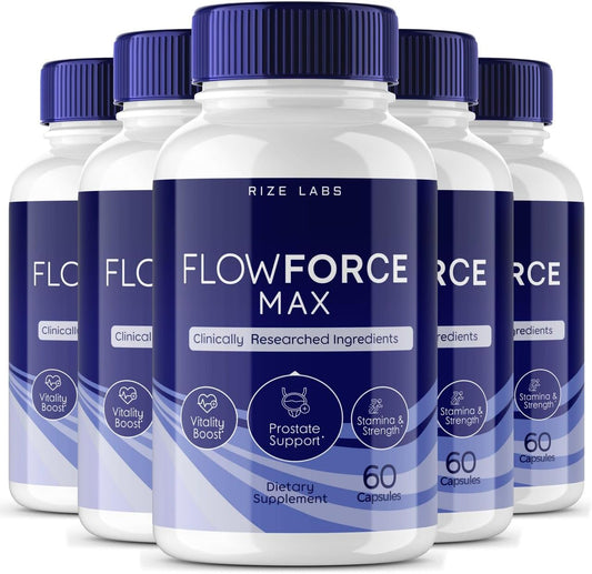 FlowForce Max Dietary Supplement 300 Capsules (5 Pack) - All-Natural Energy & Strength Booster by Rize Labs