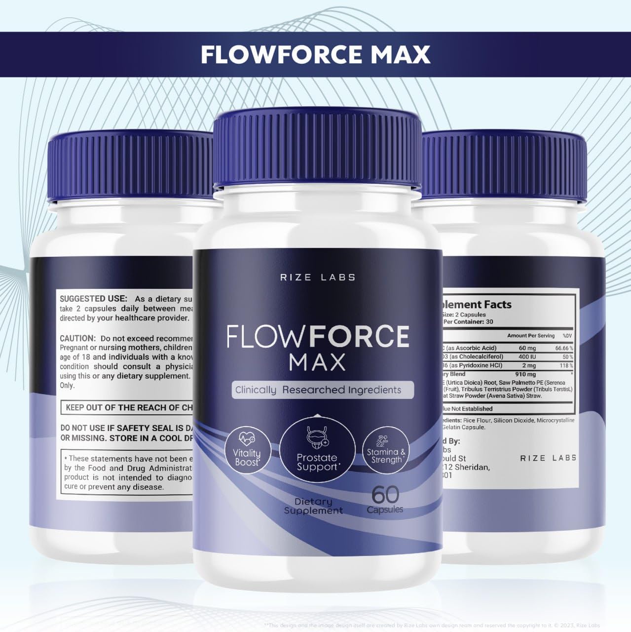 FlowForce Max Dietary Supplement 300 Capsules (5 Pack) - All-Natural Energy & Strength Booster by Rize Labs