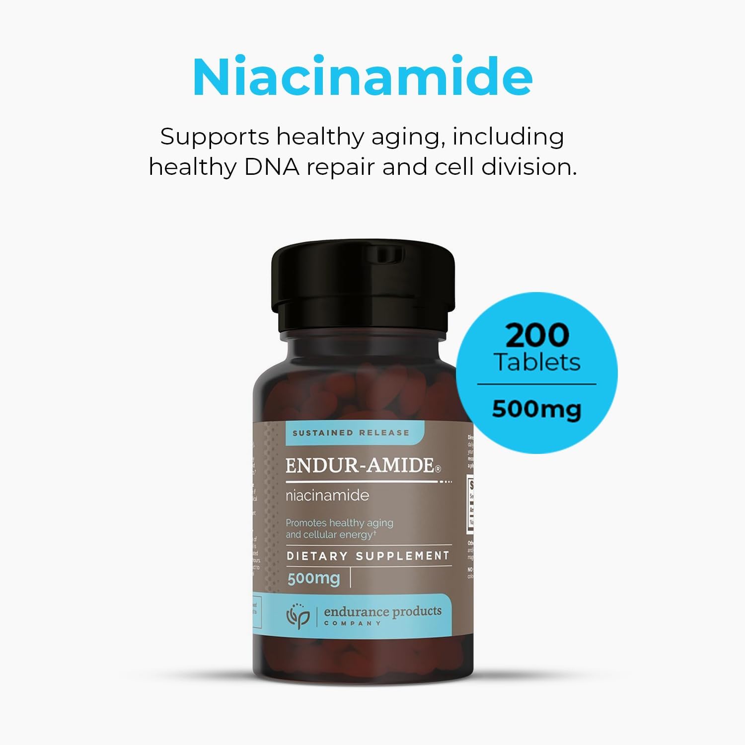 Flush-Free Endur-Amide NAD+ Niacinamide Vitamin B3 500mg Tablets - Energy Supplements for Men and Women, Optimal Absorption