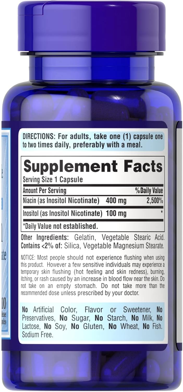 Flush Free Niacin 500mg Capsules - Puritan's Pride, 100 Count Bottle - Non-Flushing Vitamin B3 Supplement
