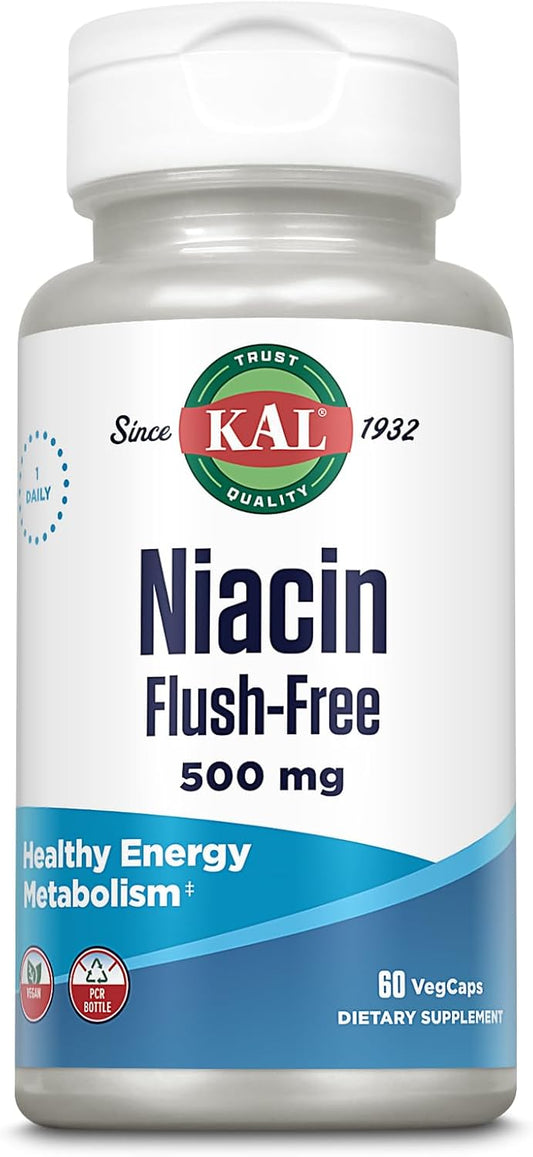 Flush-Free Niacin 500mg Vitamin B3 Supplement for Energy and Metabolism - Vegan Capsules for Skin, Nerve, Digestive Health - 60 Servings with 60-Day Guarantee