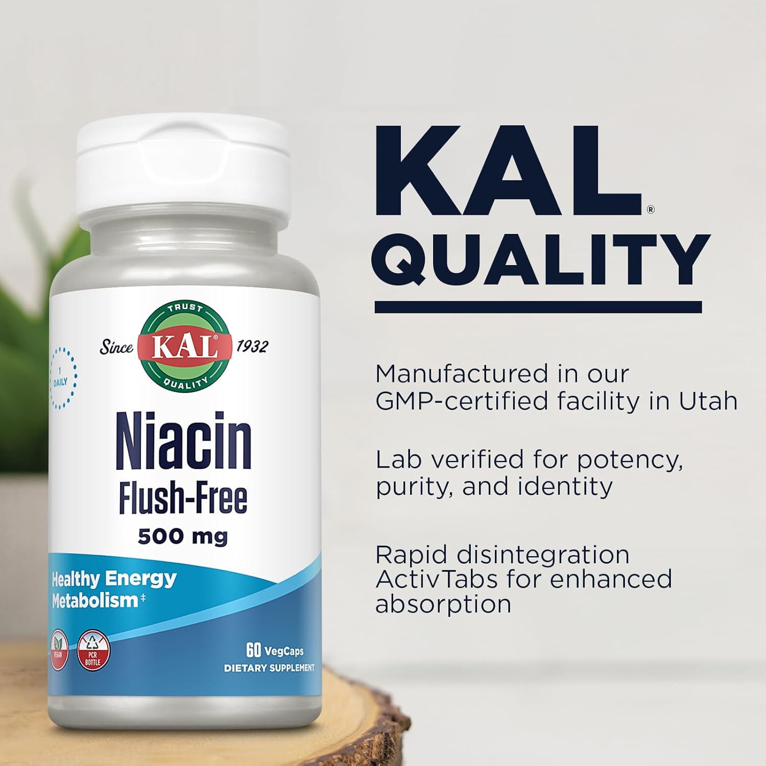 Flush-Free Niacin 500mg Vitamin B3 Supplement for Energy and Metabolism - Vegan Capsules for Skin, Nerve, Digestive Health - 60 Servings with 60-Day Guarantee