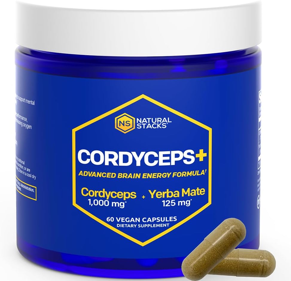Focus & Brain Energy Bundle: Natural Stacks Smart Caffeine + Cordyceps Mushroom - 120 Capsules