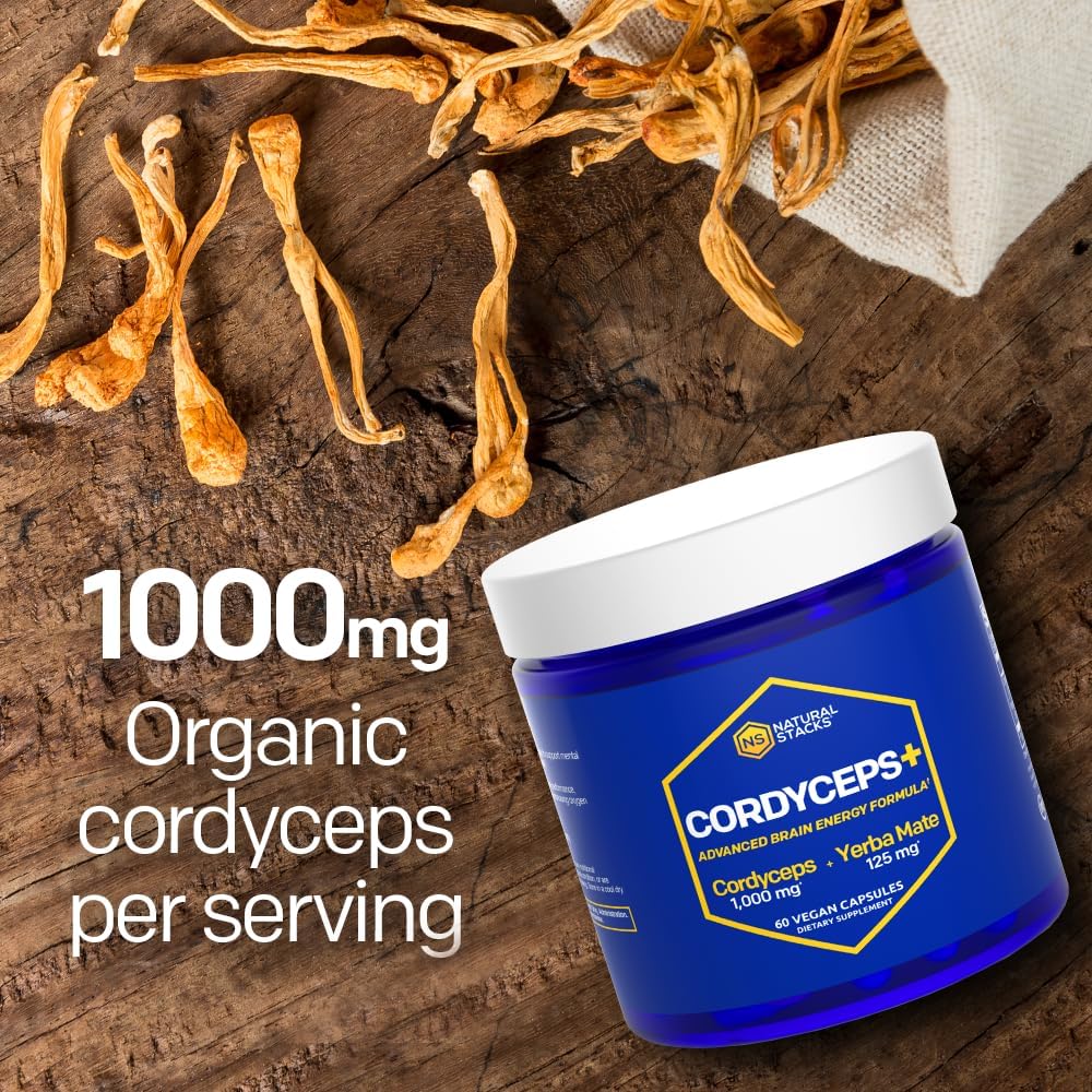 Focus & Brain Energy Bundle: Natural Stacks Smart Caffeine + Cordyceps Mushroom - 120 Capsules